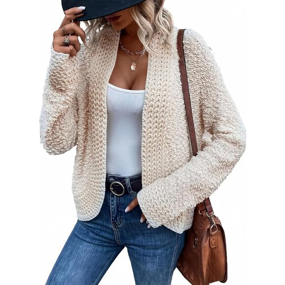 Sweaters - Women's Chunky Knit Cardigan Acrylic Large Open Front Long Sleeve Cozy